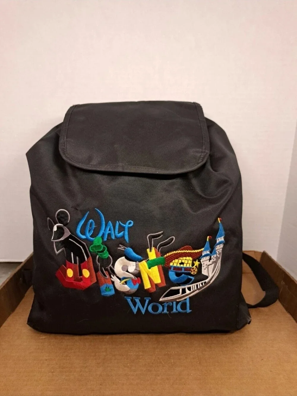 Vintage Large Walt Disney World  Back Pack  Embroidered Black  Nylon